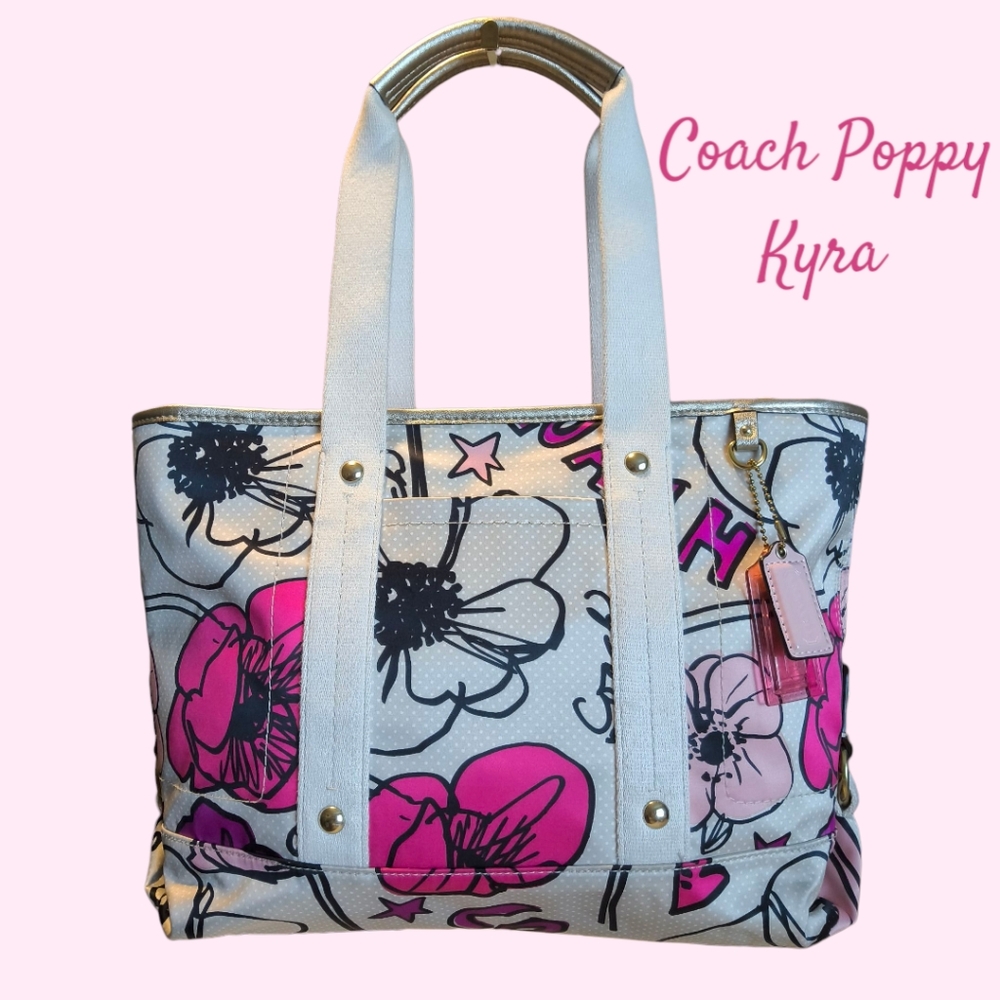 Coach Poppy Kyra White and Pink Floral Graffiti Tote Bag Original Tags F17148